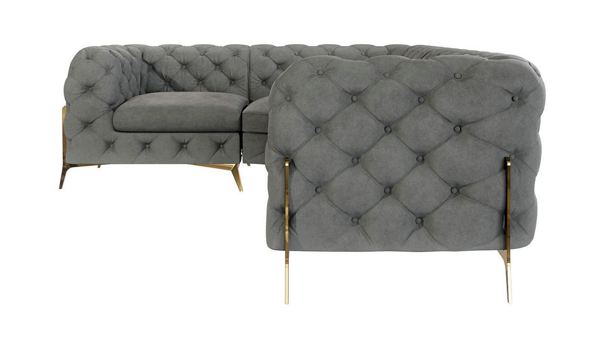 ECKSOFA Chesterfield Lexi Grau Samt, Ottomane links - Goldfarben/Grau, Holz/Textil (264/204cm) - S-Style Möbel