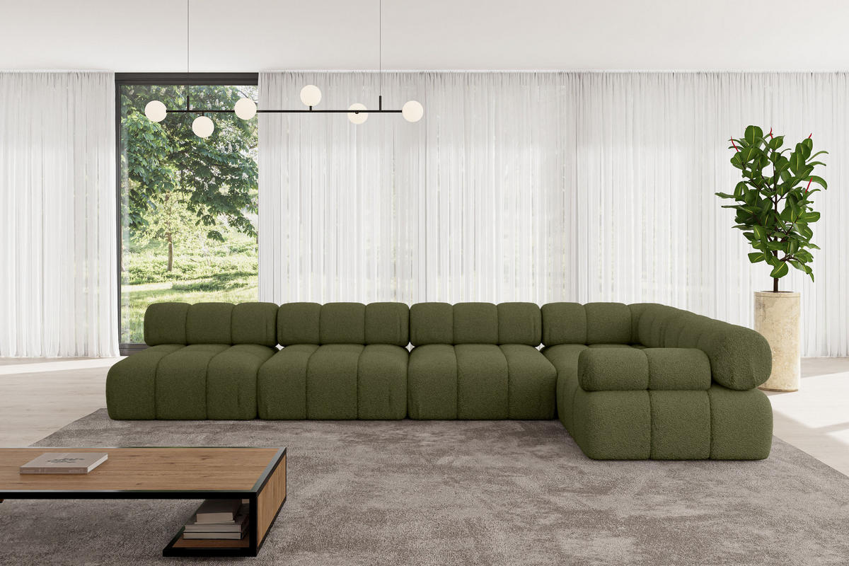 ECKSOFA modulares Sofa Mende-L3 - 380x190x70 cm Grün Bouclé - Grün, Holzwerkstoff/Textil (380/190cm) - ALTDECOR