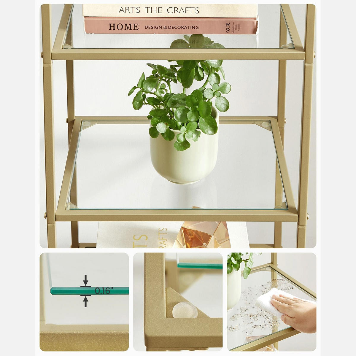 STANDREGAL BÜCHERREGAL - Goldfarben, Glas (30/125/40cm) - Hansiro