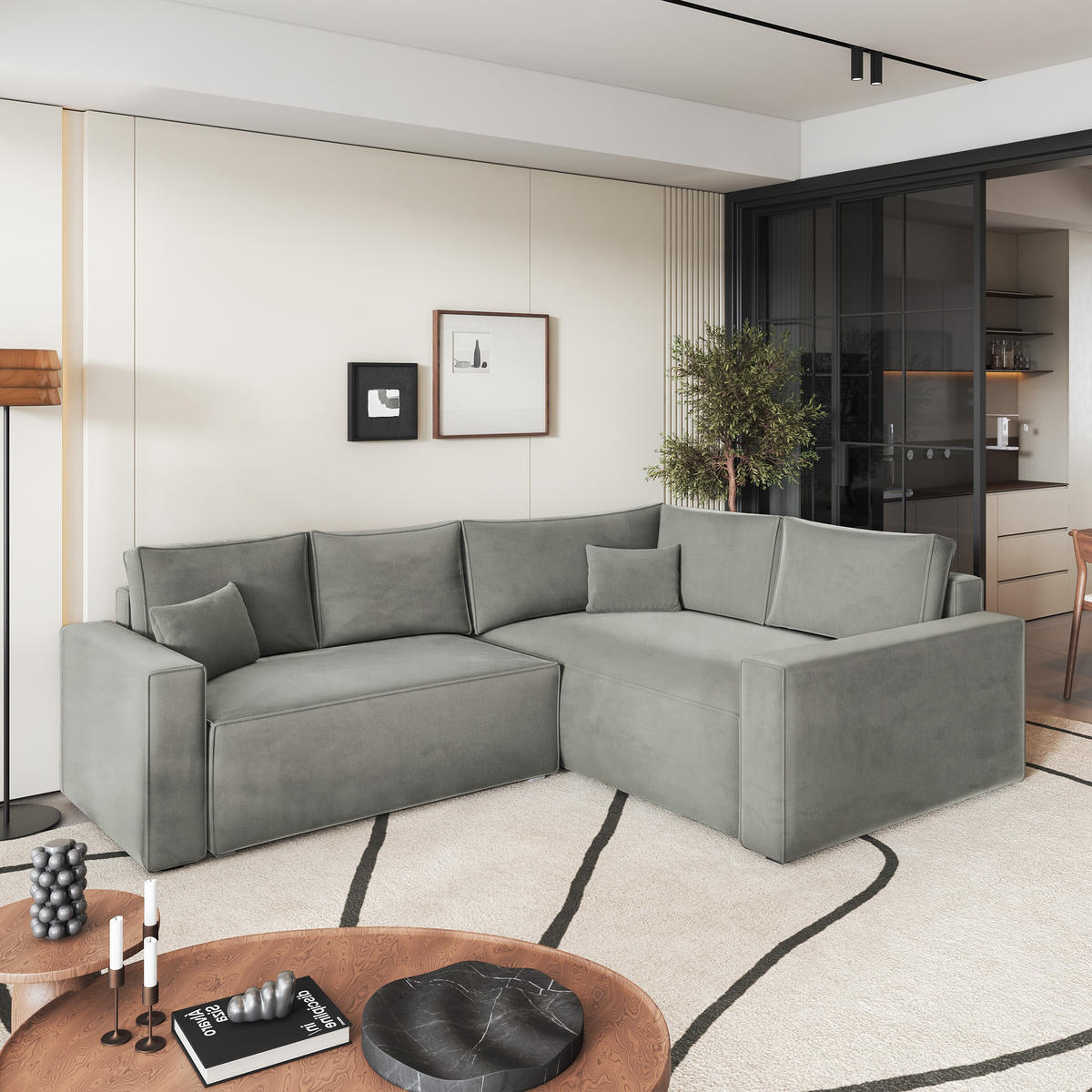 ROHOVÁ SEDAČKA ERONIS světle šedá - šedá/světle šedá, dřevo/textil (265/194cm) - MASSENO