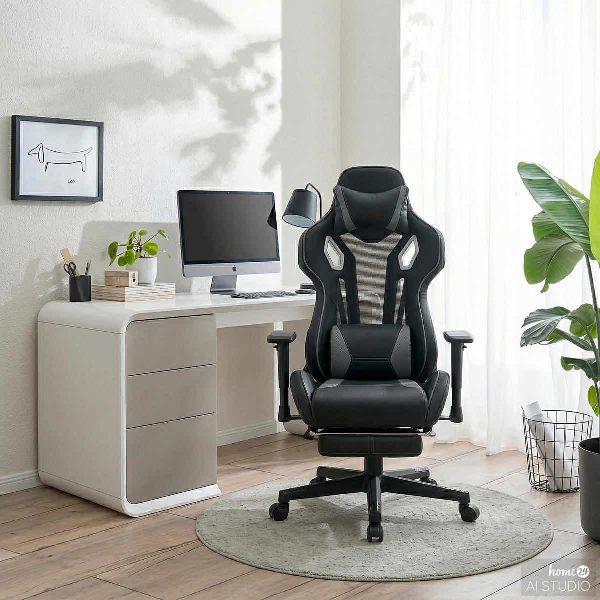 GAMINGCHAIR - Schwarz / Grau - Kunstleder - Schwarz/Grau, Kunststoff/Metall (64/122/124cm) - home24