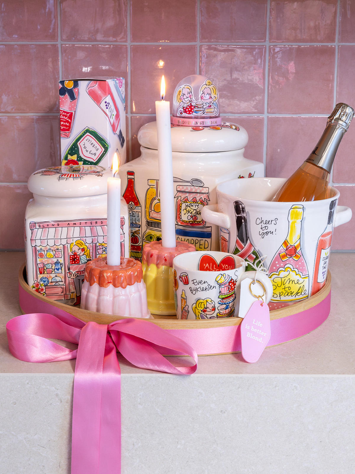 KERZENHALTER Blond Birthday - Rosa Pudding in Bunt - 9cm - Multicolor, Keramik (12/9/8cm) - Blond Amsterdam