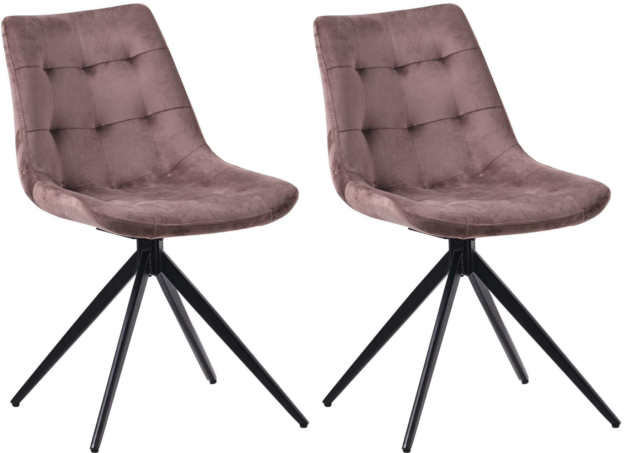 DREHSTUHL 2er Set Samt Braun - Schwarz/Braun, Textil/Metall (48/82/56cm) - CLP