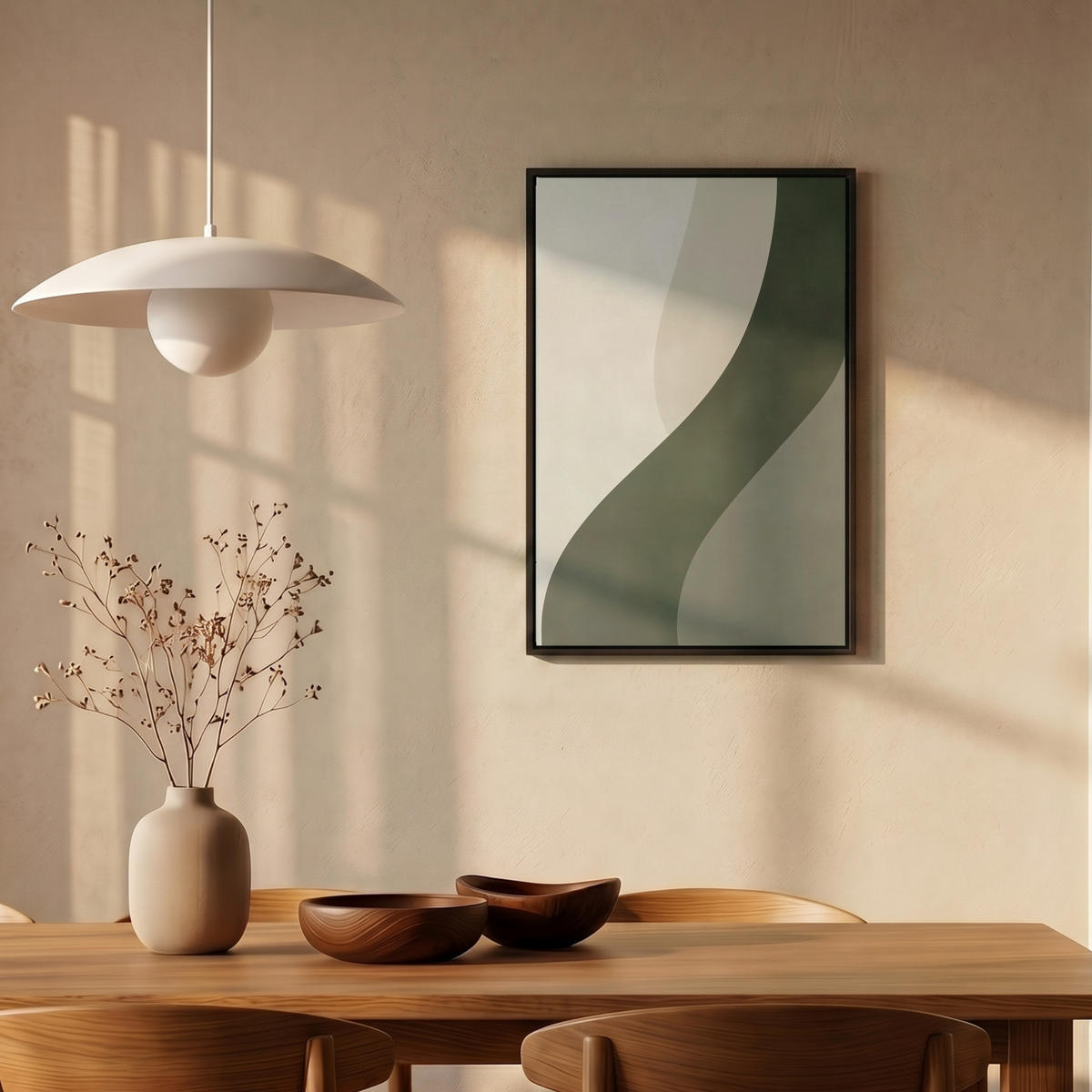 LEINWAND Bilder mit Rahmen - Japandi - Grün - Abstrakt - Modern - 40x60 - Salbeigrün, Textil (40/60cm) - MuchoWow
