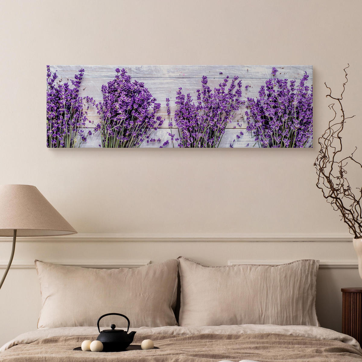 PANORAMABILD Lavendel Blumen Natur 3D - Beige/Violett, Textil (145/45cm) - Muralo