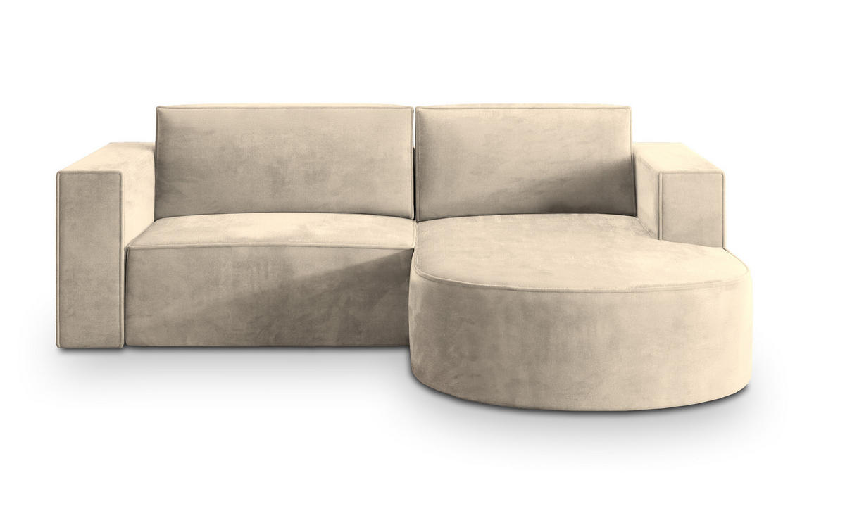 ECKSOFA SORELA M R-S Creme Velours-Stoff mit Schlaffunktion - Creme, Holz (263/174cm) - MASSENO