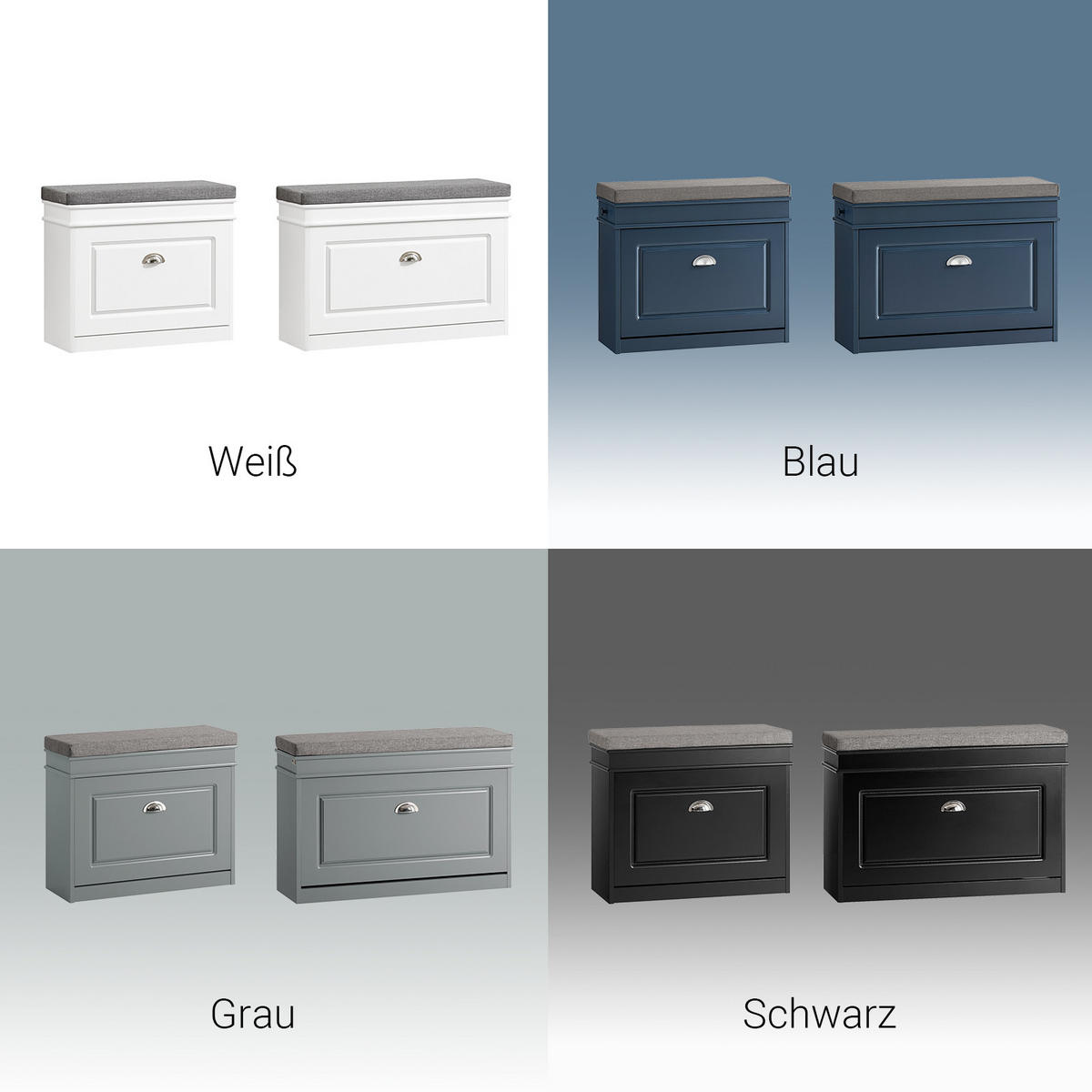 SCHUHBANK mit Sitzkissen Blau 75x52x24cm - Blau, Holzwerkstoff (75/52/24cm) - SoBuy