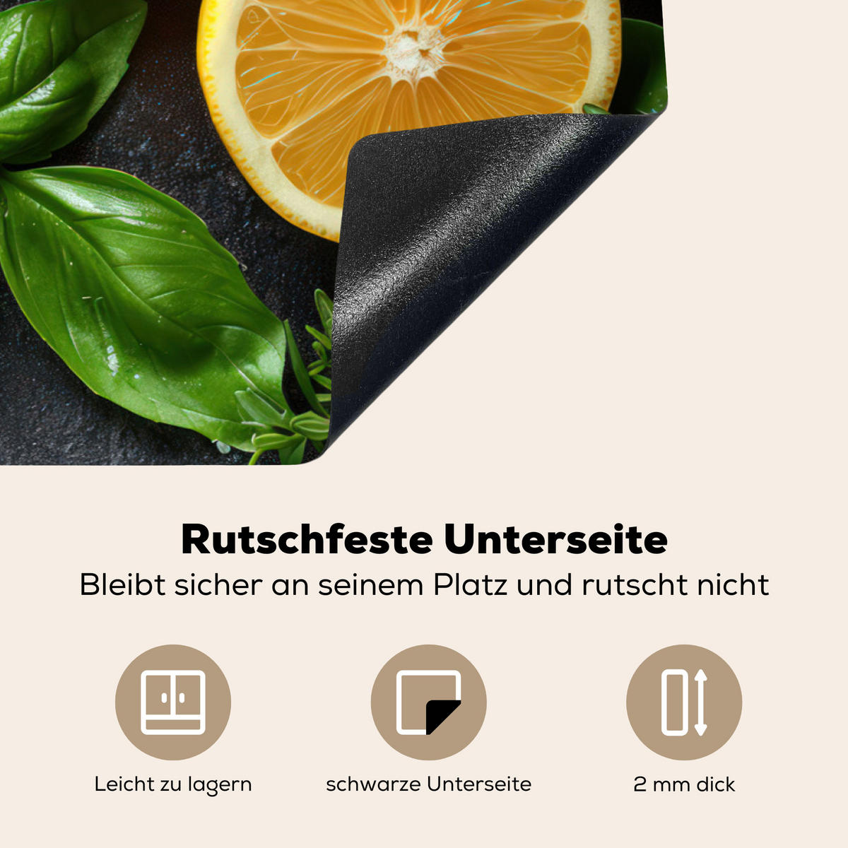 HERDABDECKPLATTE Obst - Grau - Konkret - Orange - Pflanzen Induktionsmatte 77x51 cm - Anthrazit, Kunststoff (77/51/0.2cm) - MuchoWow