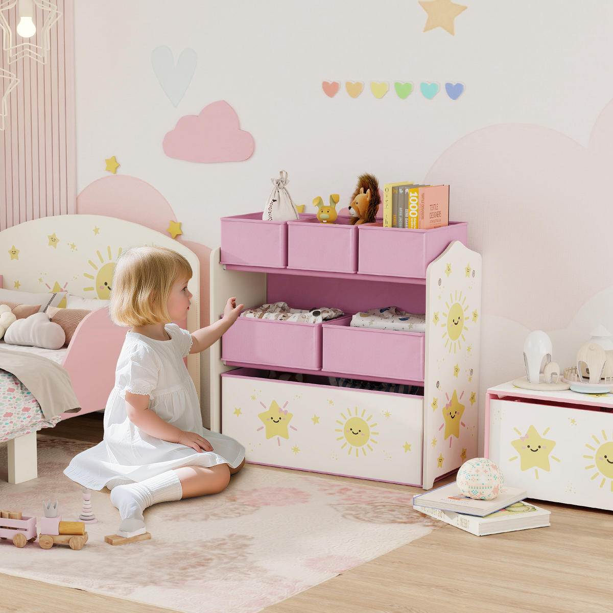 KINDERREGAL DE-17259 3 Ebenen & 6 herausnehmbare Stoffboxen Rosa - Pink, Holzwerkstoff (63/66/30cm) - ComfortXL