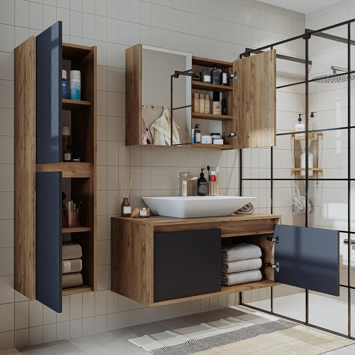 BADMÖBEL Set ATLANTIC-100 4-teilig - Anthrazit, Holzwerkstoff (100/150/45cm) - Roomart