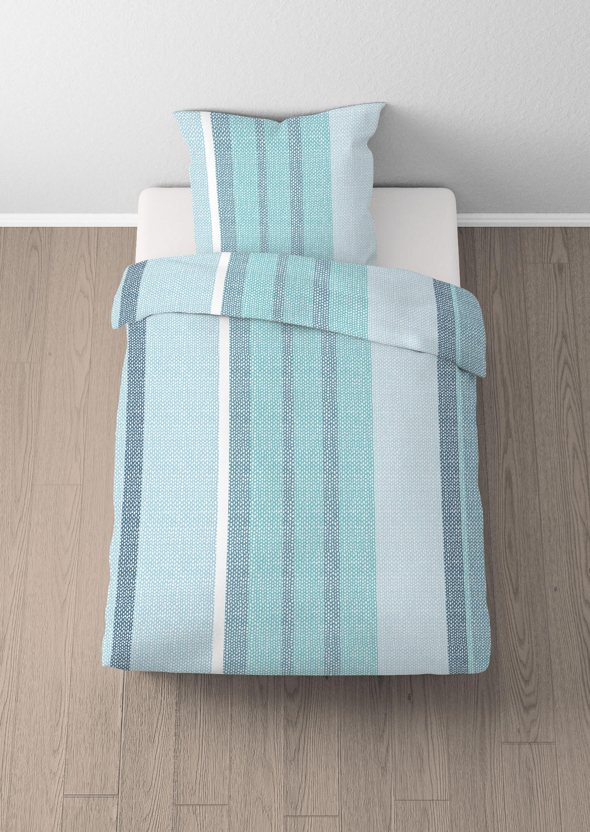 BETTWÄSCHE-GARNITUR Renforcé Längsstreifen taubenblau, 155x220 cm + 80x80 cm - Blaugrau, Textil (155/220cm) - Castell