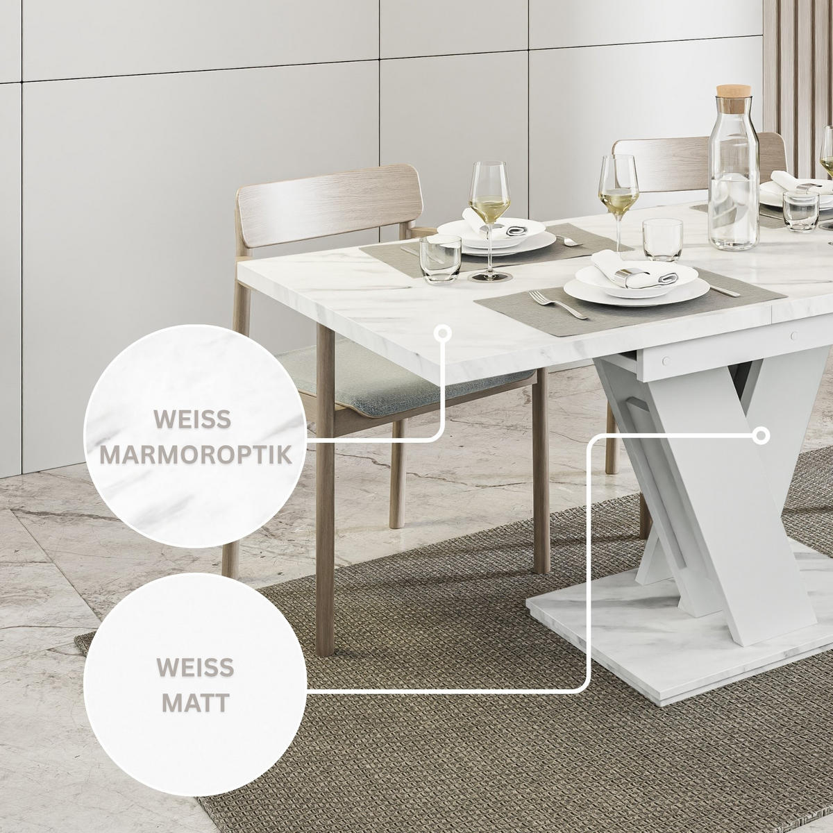 ESSTISCH Bianco Weiß Marmoptik Ausziehbar 120 - 160 cm - Weiß, Holzwerkstoff (120/80/75cm) - PROSPERO