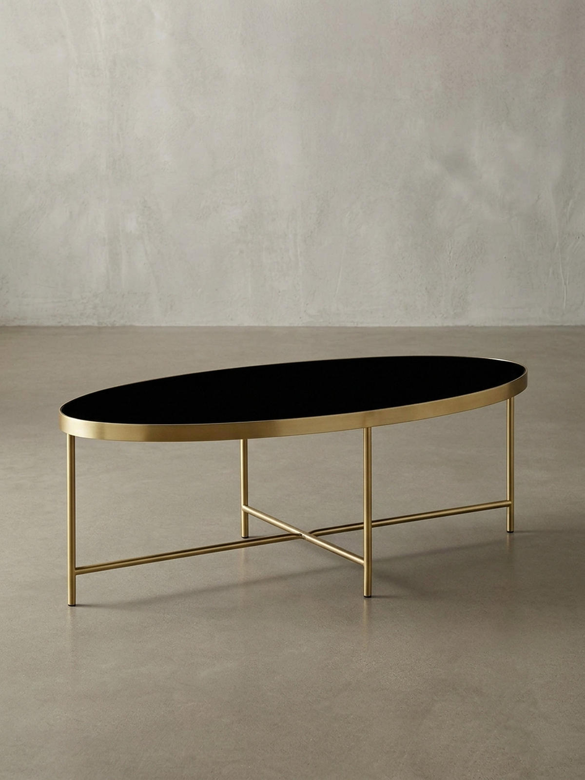 COUCHTISCH Oval in Schwarz/Gold, Glasplatte mit filigranem Metallgestell, Maße 110x56 cm - Goldfarben, Glas/Metall (56/110/40cm) - KADIMA DESIGN