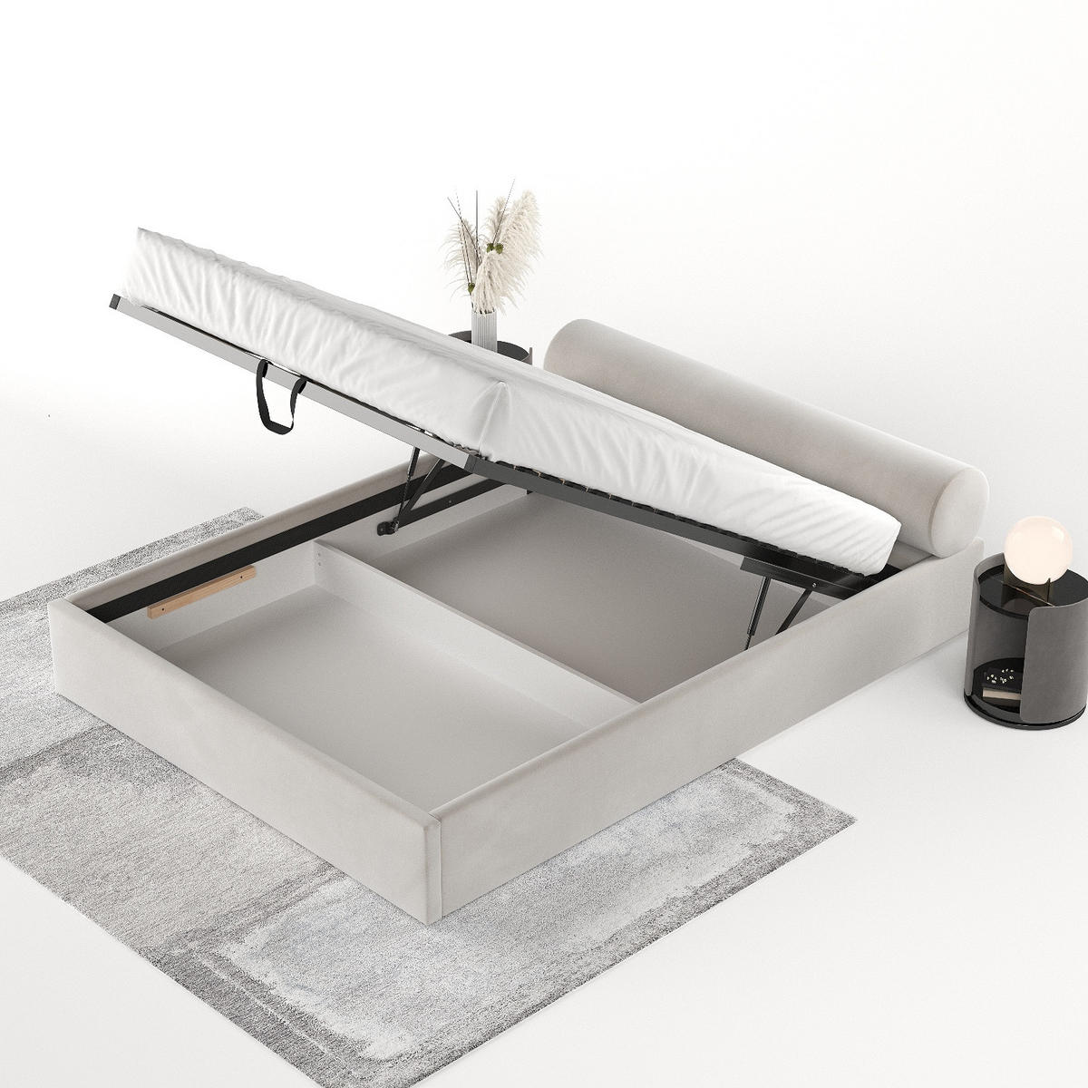 POLSTERBETT Solvo mit Stauraum 180/200 cm Hellbeige im Paros Stoff - Beige/Schwarz, Holz/Holzwerkstoff (180/200cm) - AltaBeds