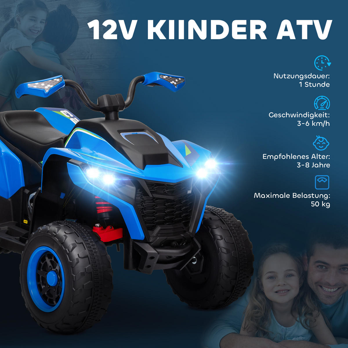 KINDER ELEKTRO-QUAD, Blau, Kunststoff, Metall - Blau, Kunststoff (109/69/75cm) - AIYAPLAY