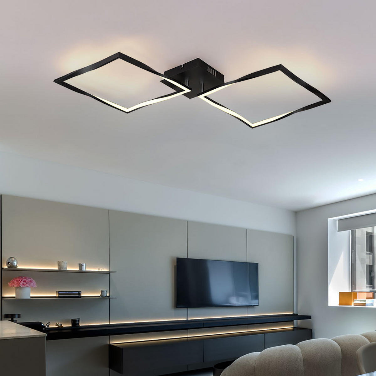 LED DECKENLEUCHTE Metall Schwarz - Schwarz, Metall (86.5/40/8.8cm) - Globo Lighting