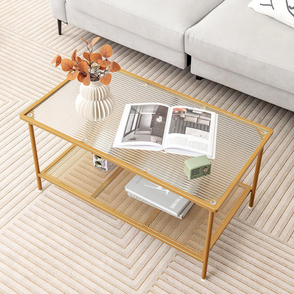 COUCHTISCH Glas Golden - Goldfarben, Glas (50/90/46cm) - COSTWAY