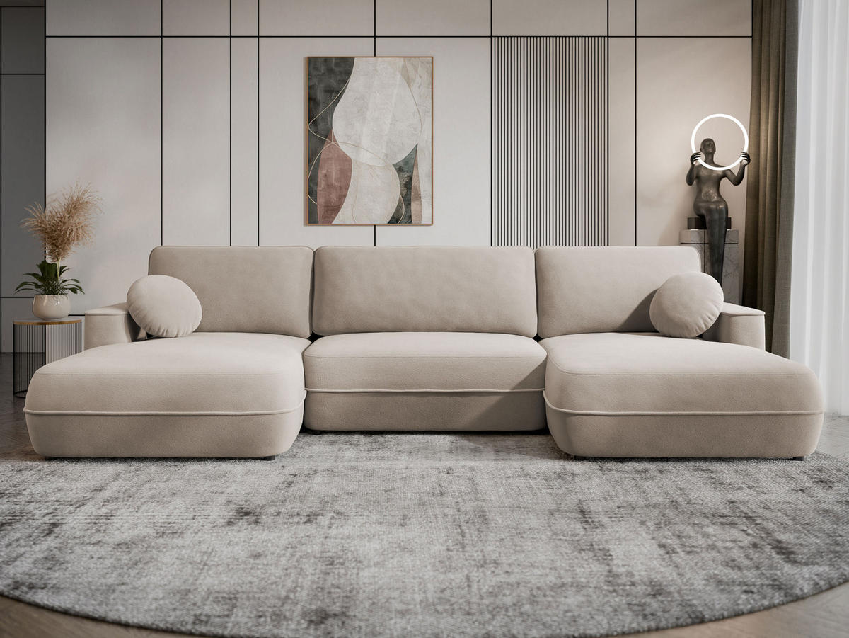 WOHNLANDSCHAFT Fuego U - Creme/Schwarz, Holz/Kunststoff (364/87/168cm) - MIRJAN24