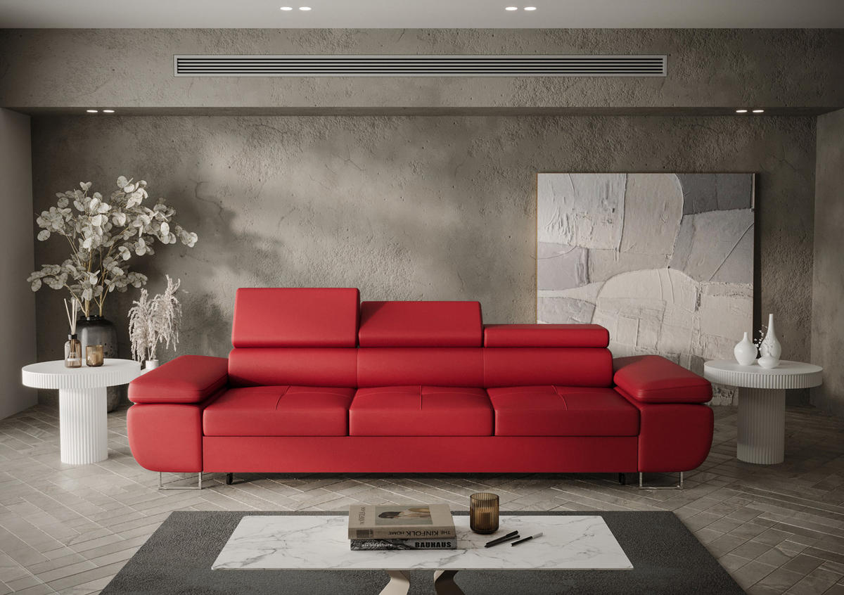 SCHLAFSOFA PRAGA 3, Sofa mit Schlaffunktion, Farbe: Rot, Kunstleder - Rot, Textil (276/90/100cm) - O-Sofa