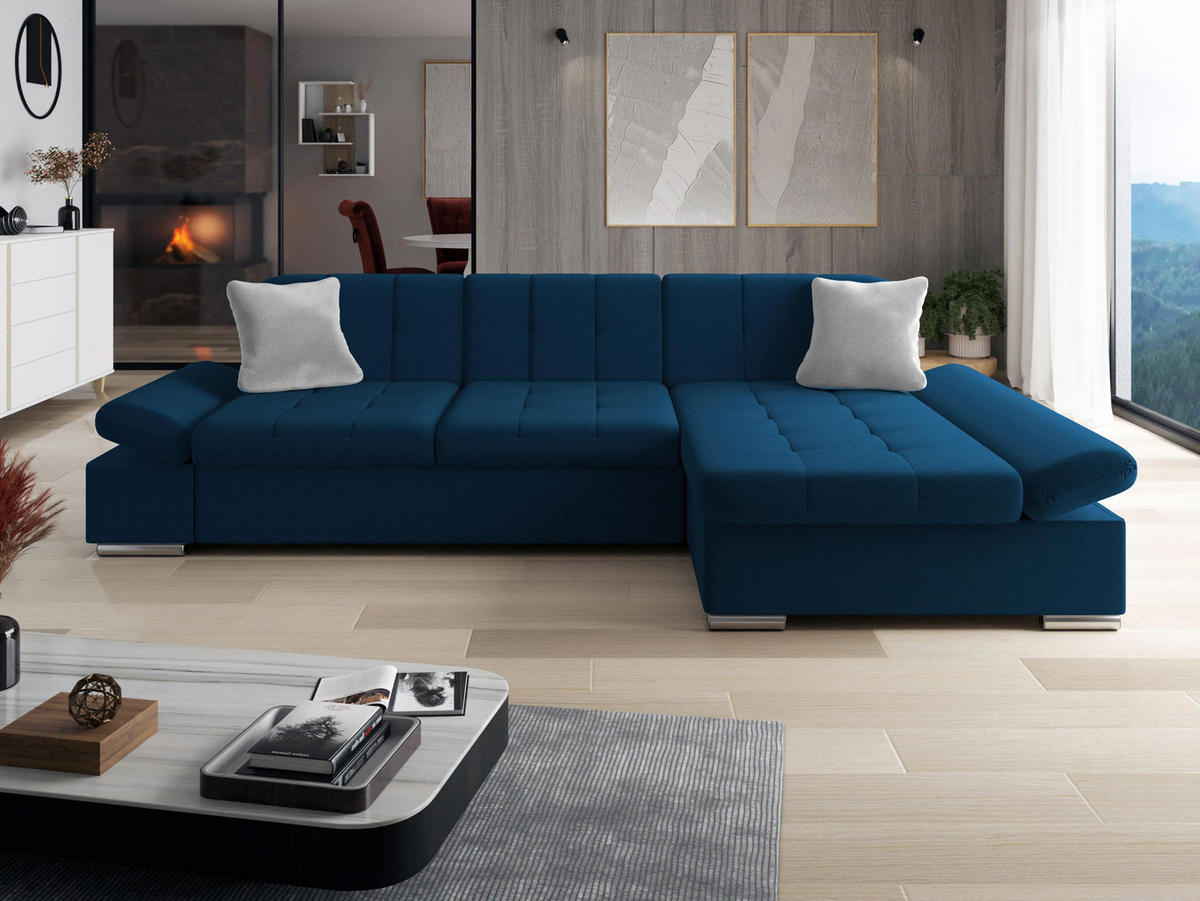 ECKSOFA Malwi, Seite: Rechts - Dunkelblau, Holz/Textil (278/161cm) - MIRJAN24