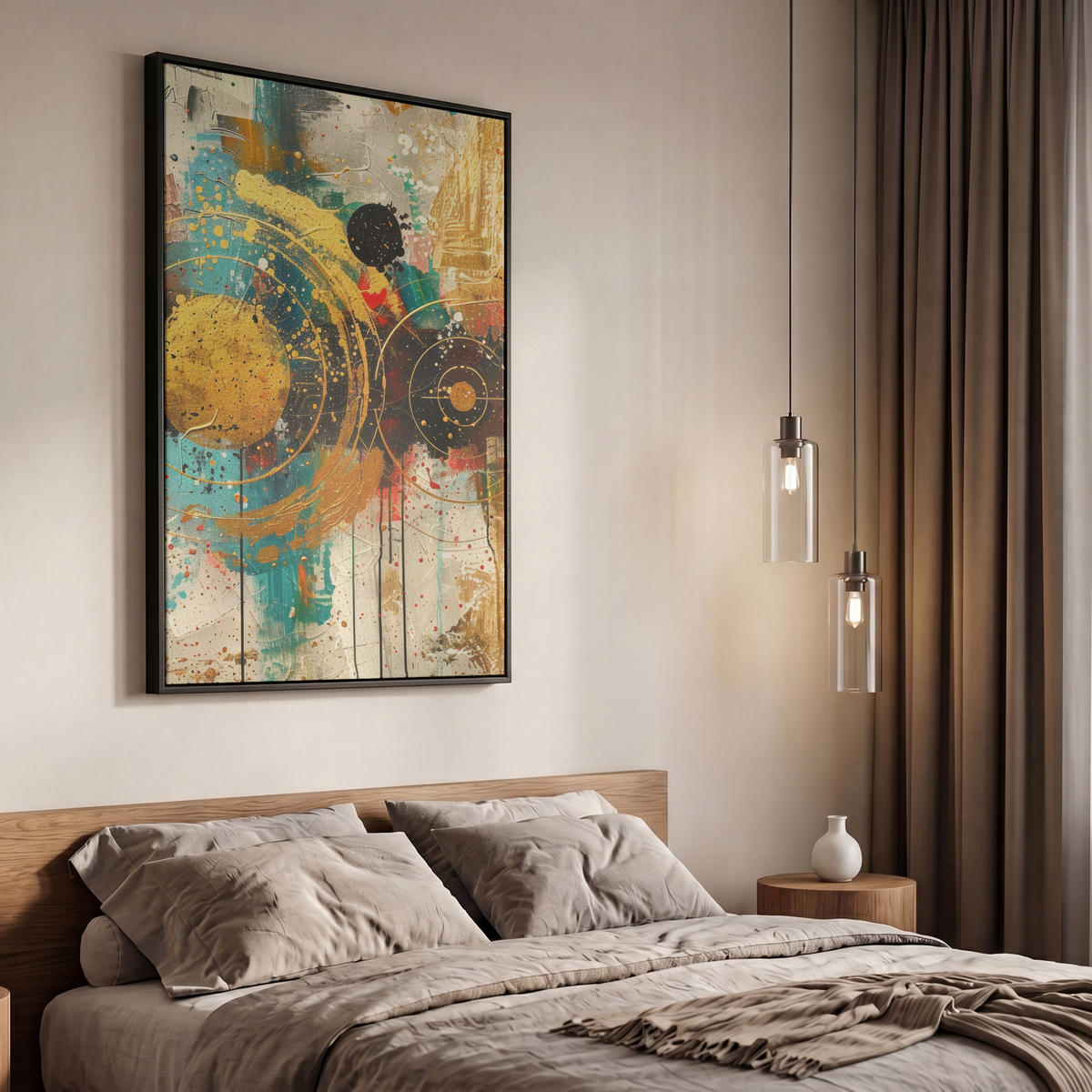 LEINWAND Bilder mit Rahmen - Abstrakt - Kunst - Gold - Modern - 60x90 - Multicolor, Textil (60/90cm) - MuchoWow