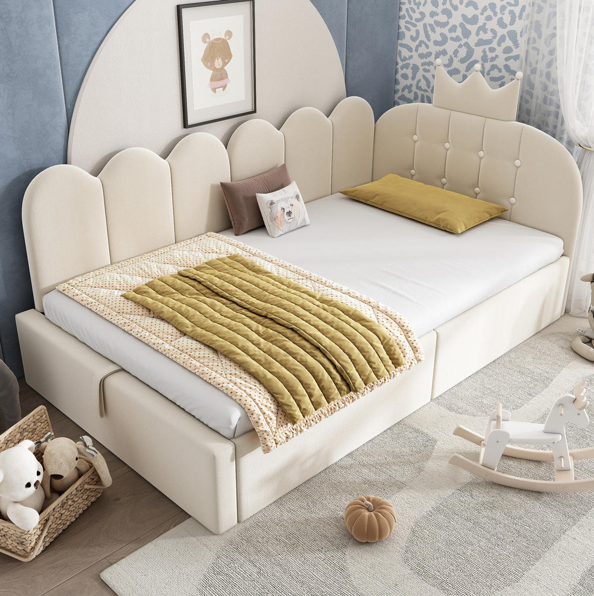 KINDERBETT Polsterbett 90/190 cm aus Samt mit hydraulischem Stauraum Beige - Beige, Textil (90/190cm) - Modenvie