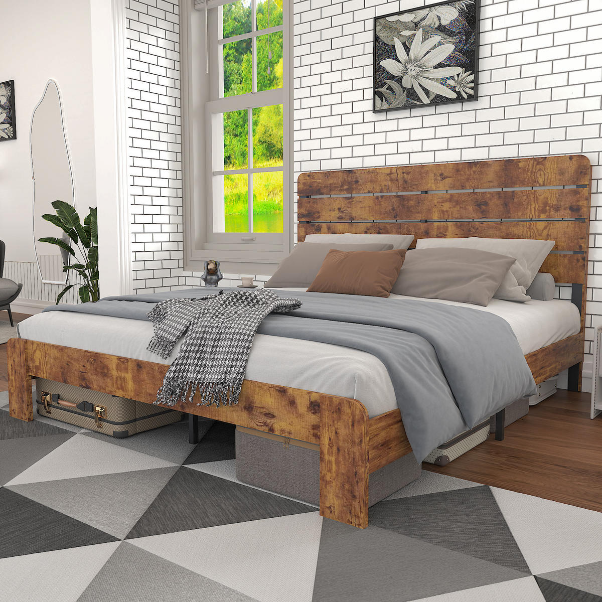 BETT 140/200 cm DE-35539 mit hohem Kopfteil Antikbraun - Braun, Holzwerkstoff (140/200cm) - ComfortXL
