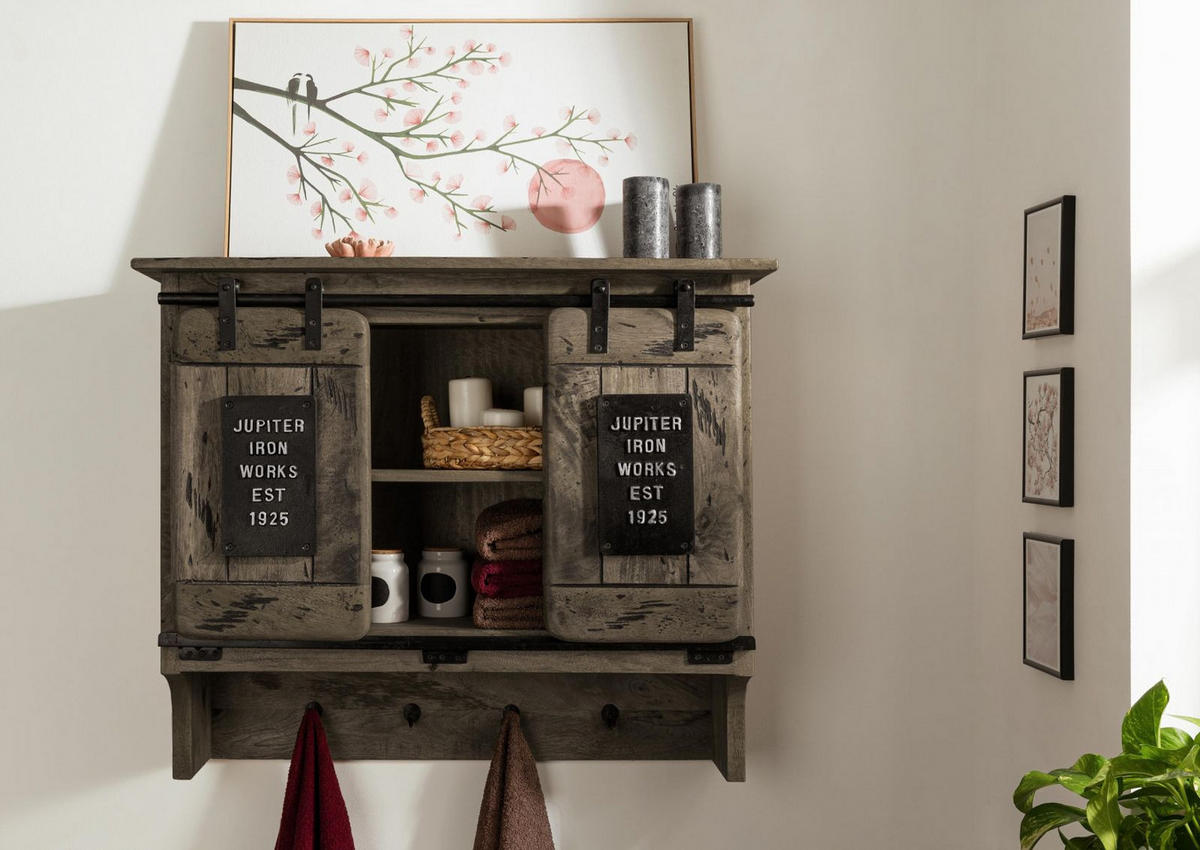 WANDGARDEROBE Mango 90x30x75 grau lackiert RAILWAY #260 - Grau, Holz (90/75/30cm) - Massivmoebel24
