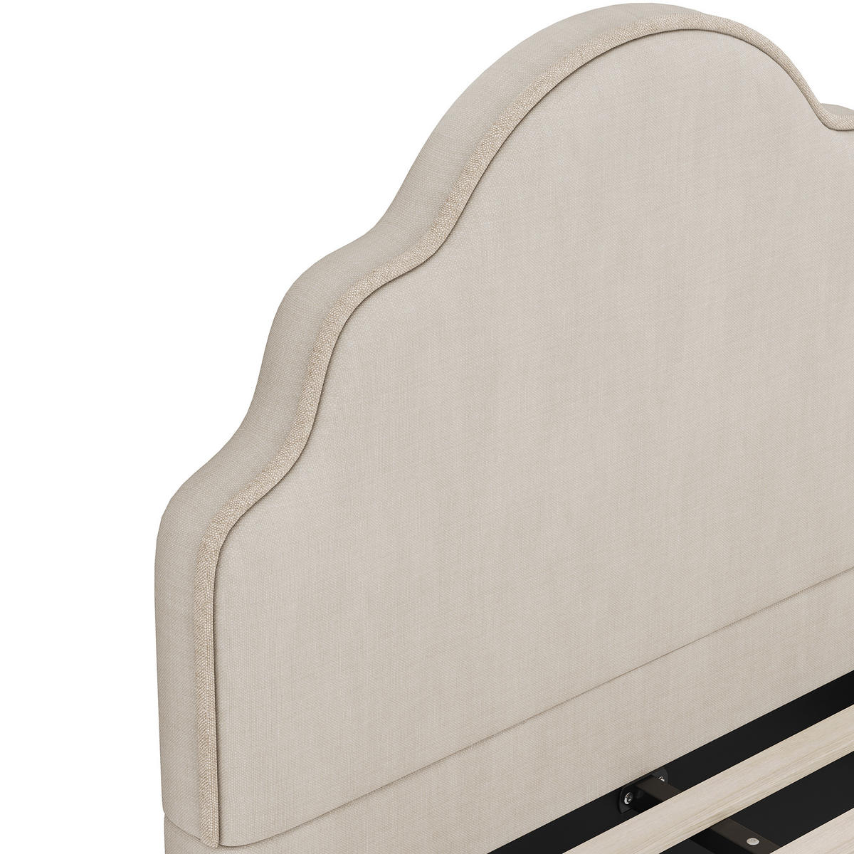 POLSTERBETT 90/200 cm in Beige mit gepolstertem Kopfteil und Bettgestell aus Leinen - Beige, Holzwerkstoff/Textil - STILVORA