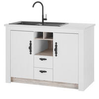 KÜCHENSCHRANK weiß Pinie Landhaus, Küche Unterschrank für Spüle oder Kochfeld, 129 x 92 cm, Soft-Close - Schwarz/Weiß, Holzwerkstoff/Metall (129/92/60cm) - Furn.Design