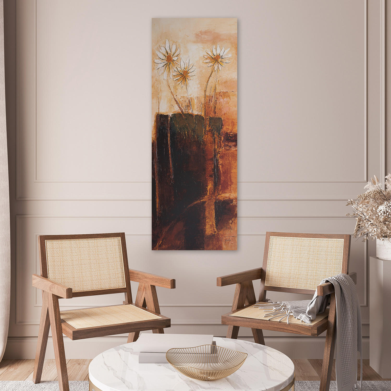 WANDBILD gemalte blumen - Braun, Textil (30/90cm) - Feeby