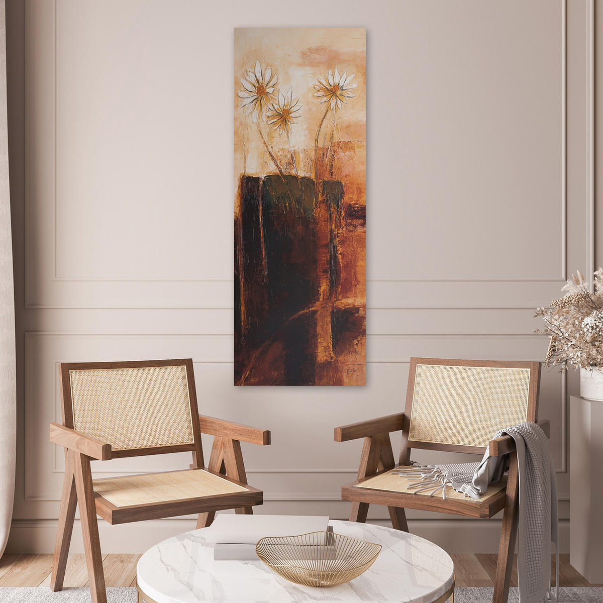 WANDBILD gemalte blumen - Braun, Textil (30/90cm) - Feeby