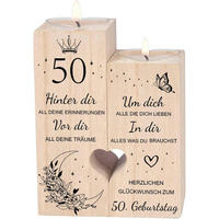KERZENSTÄNDER 50. Geburtstag Holz 12 cm - Braun, Holz (5/13/10cm)