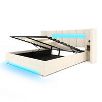 POLSTERBETT 160/200 cm Beige mit 2 USB und LED-Licht - Beige, Textil (160/200cm) - Oxeza