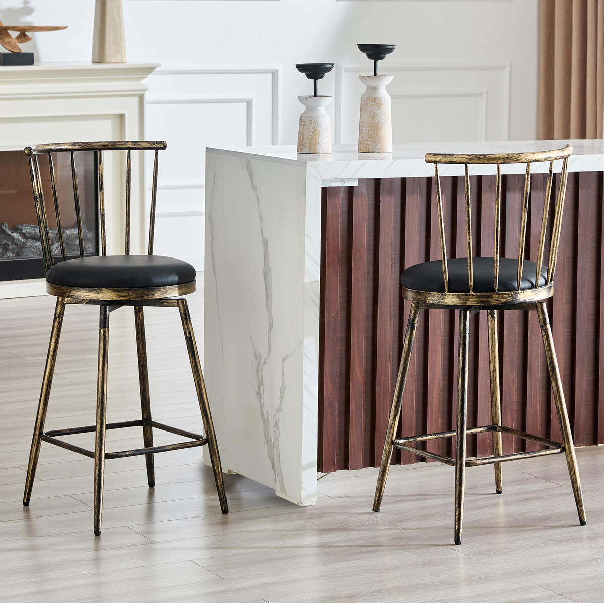BARHOCKER im Windsor-Stil mit Kunstledersitz Schwarz/Braun - Multicolor, Metall (39/96/39cm) - MIVRAY