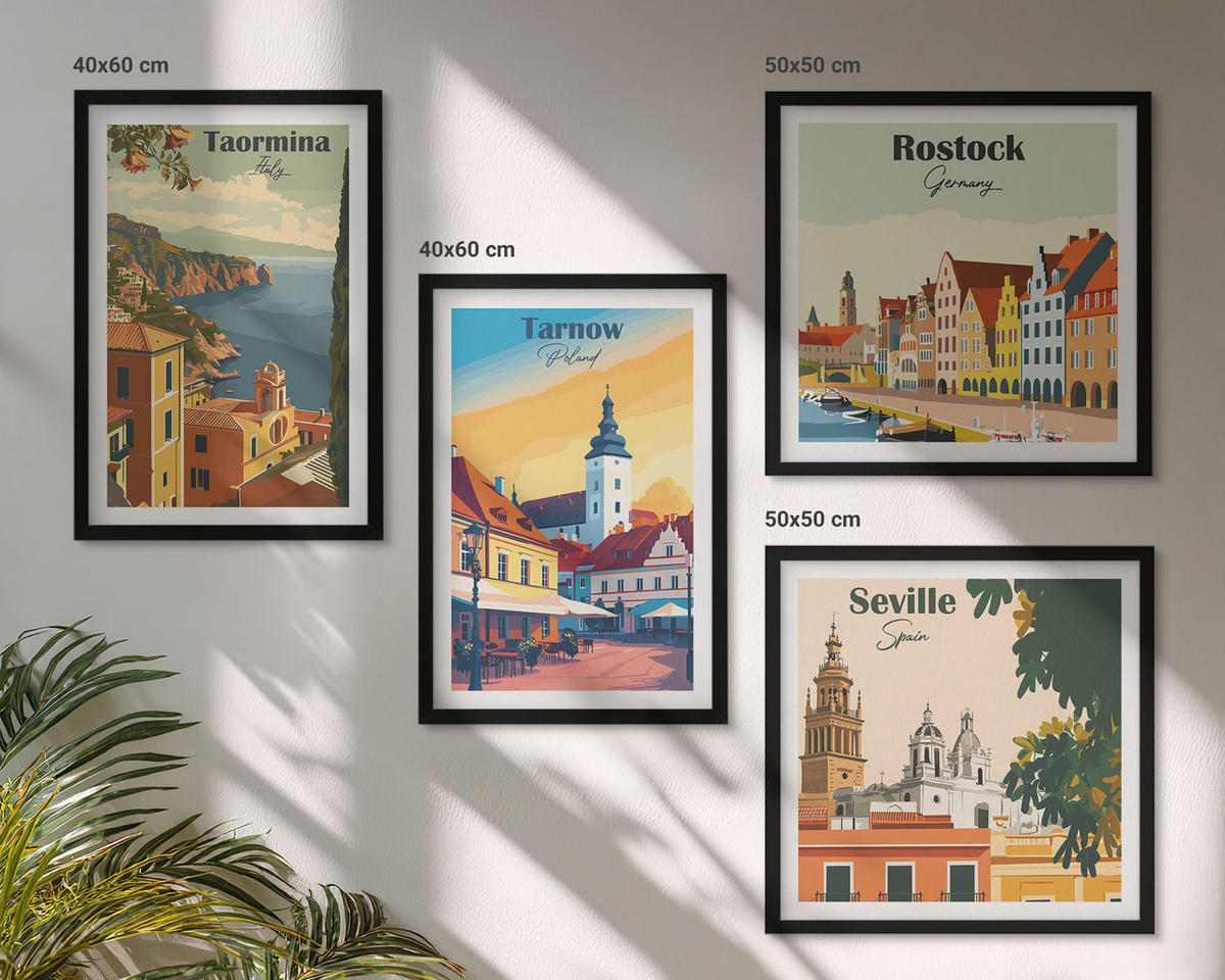 WANDBILDER 4er-Set - 50x50 cm & 40x60 cm Schwarzer Rahmen - Architektur der Küstenstädte - Schwarz, Kunststoff (50/50cm) - ArtPrintCave