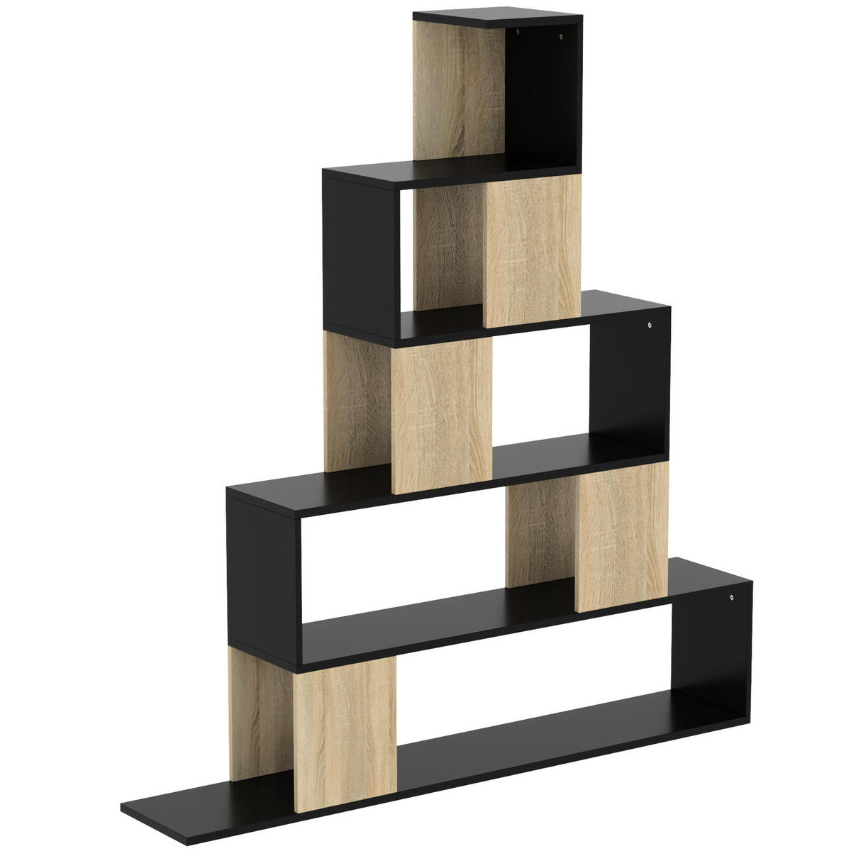 BÜCHERREGAL,5-STUFIG geometrisch,schwarz-naturholz - Schwarz, Holzwerkstoff (120/131.5/22cm) - Vallsero