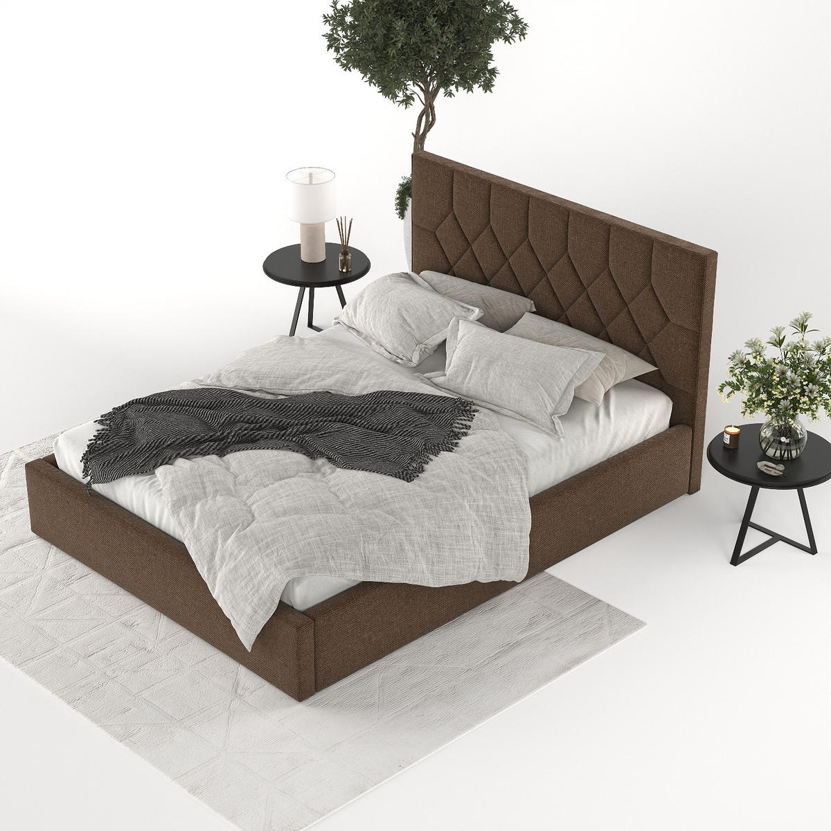 POLSTERBETT Brisa 160/200 cm Braun im Inari Stoff - Schwarz/Naturfarben, Holz/Holzwerkstoff (160/200cm) - AltaBeds