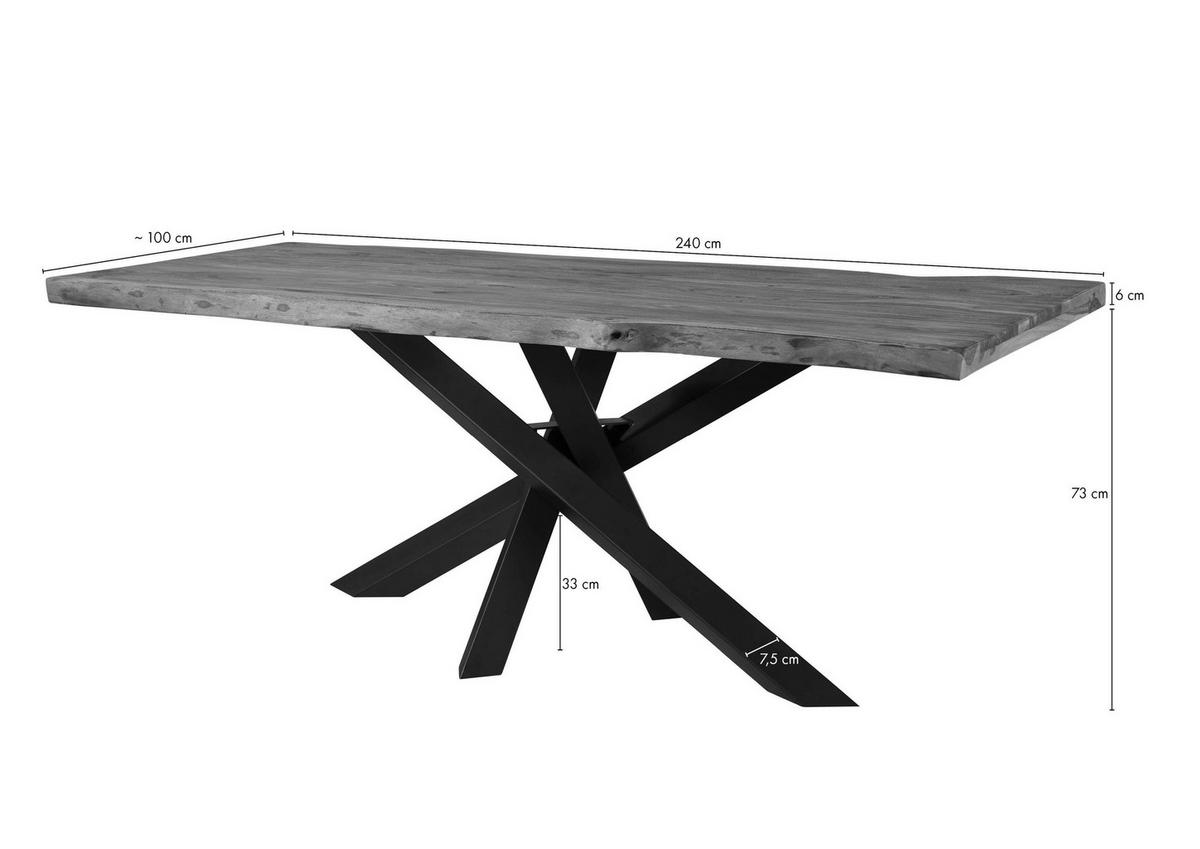BAUMTISCH Sheesham 240x100x79 grau gebeizt / Mikado-Beine anthrazit matt FREEFORM 5 - Anthrazit/Grau, Holz (240/100/79cm) - Massivmoebel24