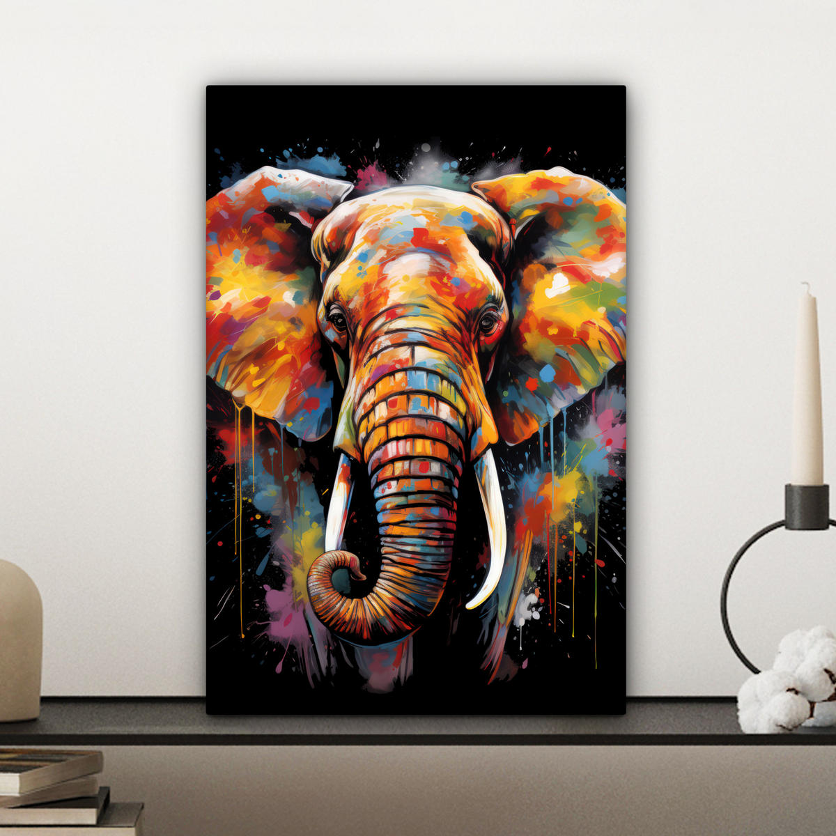 LEINWANDBILD Elefant - Graffiti - Schwarz - Tiere - Farben 20x30 cm - Schwarz, Textil (20/30cm) - MuchoWow