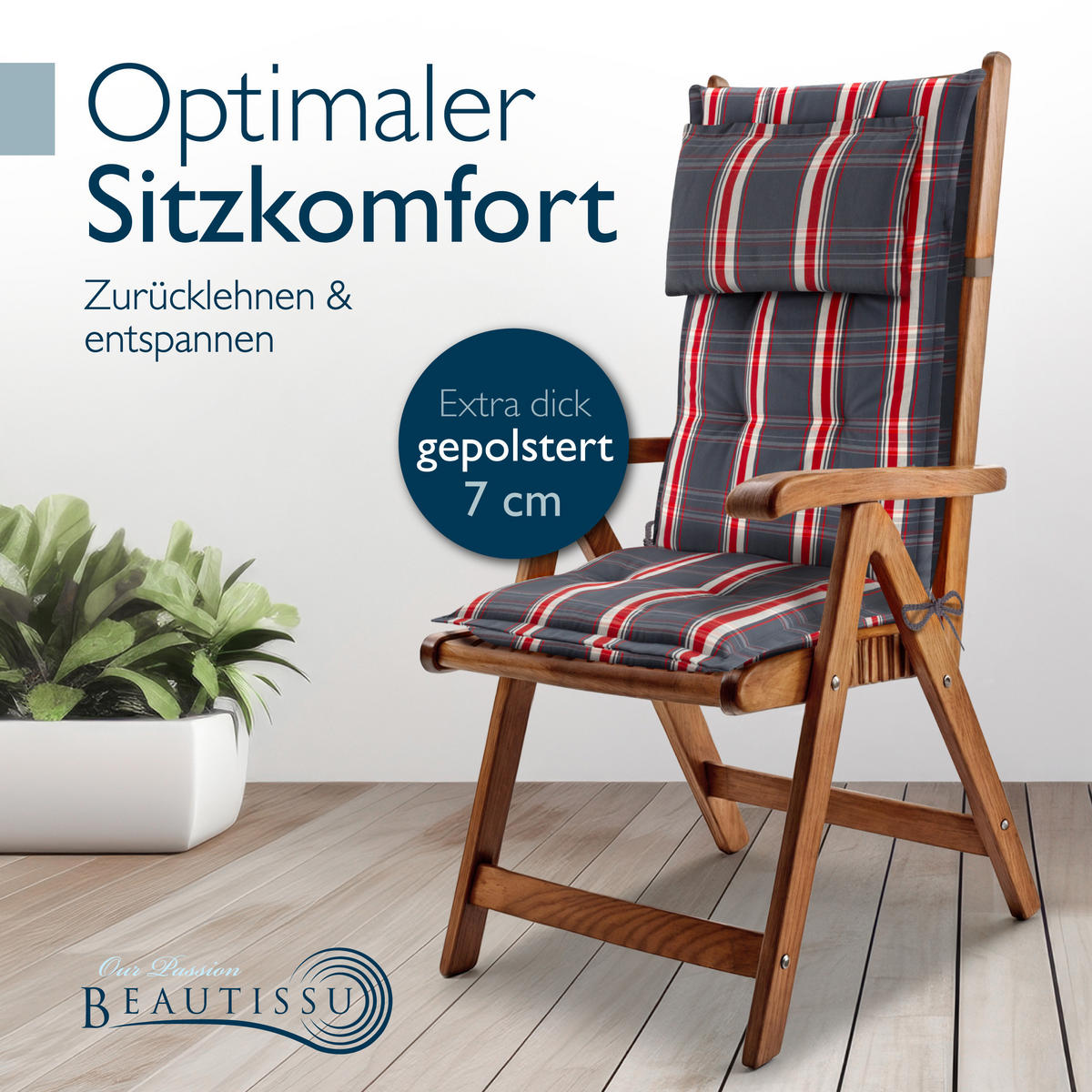 HOCHLEHNER Highlux HL 120x52x7cm Grau-Rot-Kariert (7tlg) - Rot, Textil (52/120cm) - Beautissu 