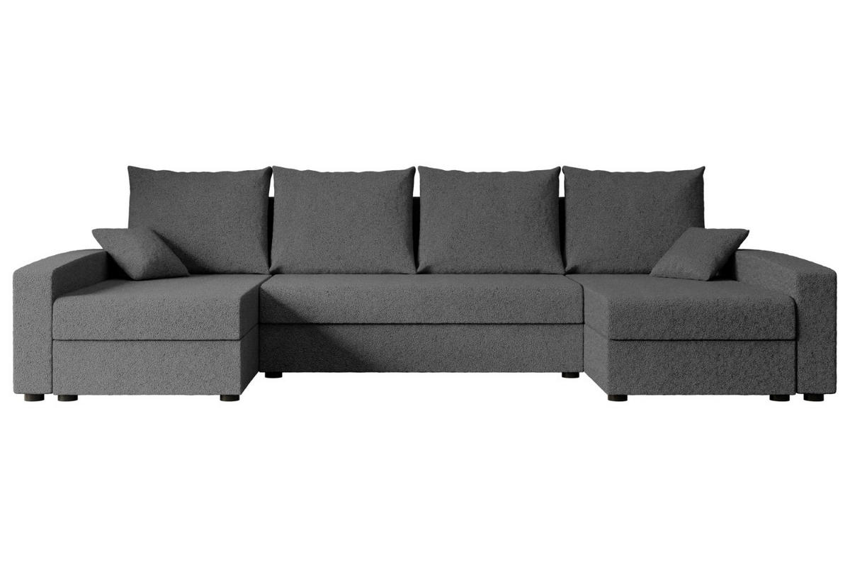 WOHNLANDSCHAFT mit Schlaffunktion und Bettkasten ALESIA-U 301x140x90 cm Grau Bouclé - Silberfarben/Grau, Holzwerkstoff/Kunststoff (301/90/140cm) - ALTDECOR