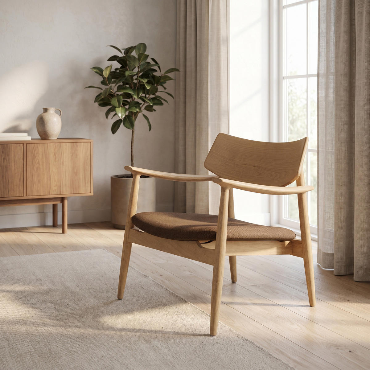 FÅTÖLJ Gina 68 x 68 x 72 cm – ekfärgad - Ekfärgad, Trä/Textil (68/72/68cm) - ebuy24