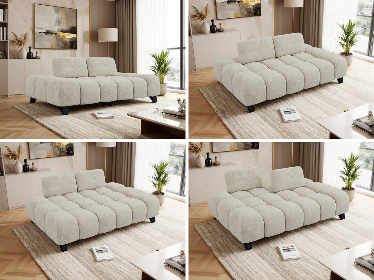 3-SITZER-SOFA NERANO - Creme Schenille - Creme/Schwarz, Textil/Metall (220/88/146cm) - MKS