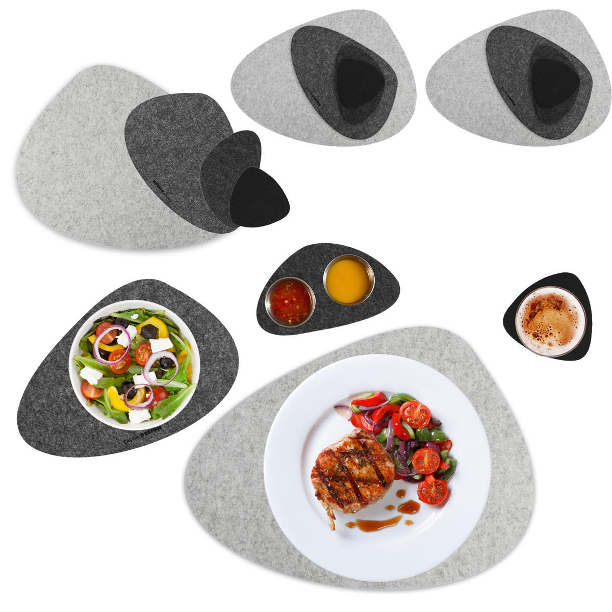 FLUSSKIESEL-TISCHSET 16er Set Hellgrau - Grau, Kunststoff (42/31.5/1cm) - Dunedesign