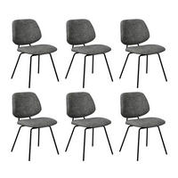STUHL-SET 6 Stück in Teddystoff Grau - Schwarz/Grau, Textil/Metall (50/82/58cm) - Furnhouse