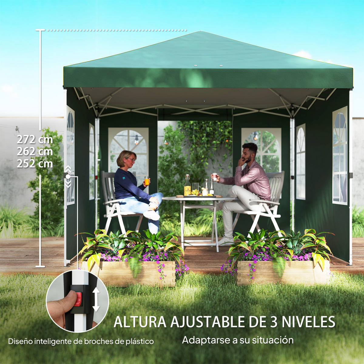 POP-UP-FALTZELT, 3×3m, grün - Dunkelgrün, Textil (293/272/293cm) - Vallsero