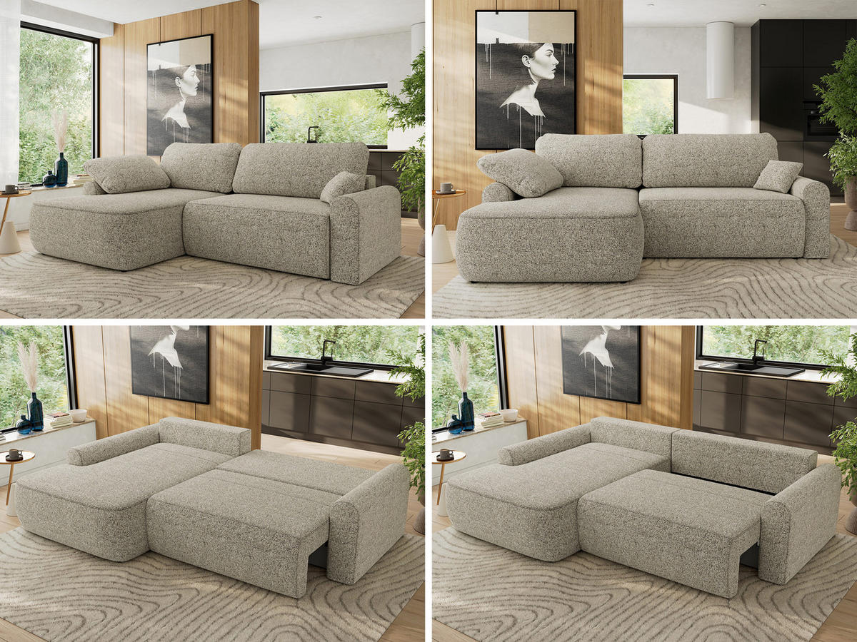 ECKSCHLAFSOFA CUBO L Beige Struktur - links - Beige/Schwarz, Kunststoff/Textil (273/187cm) - MKS