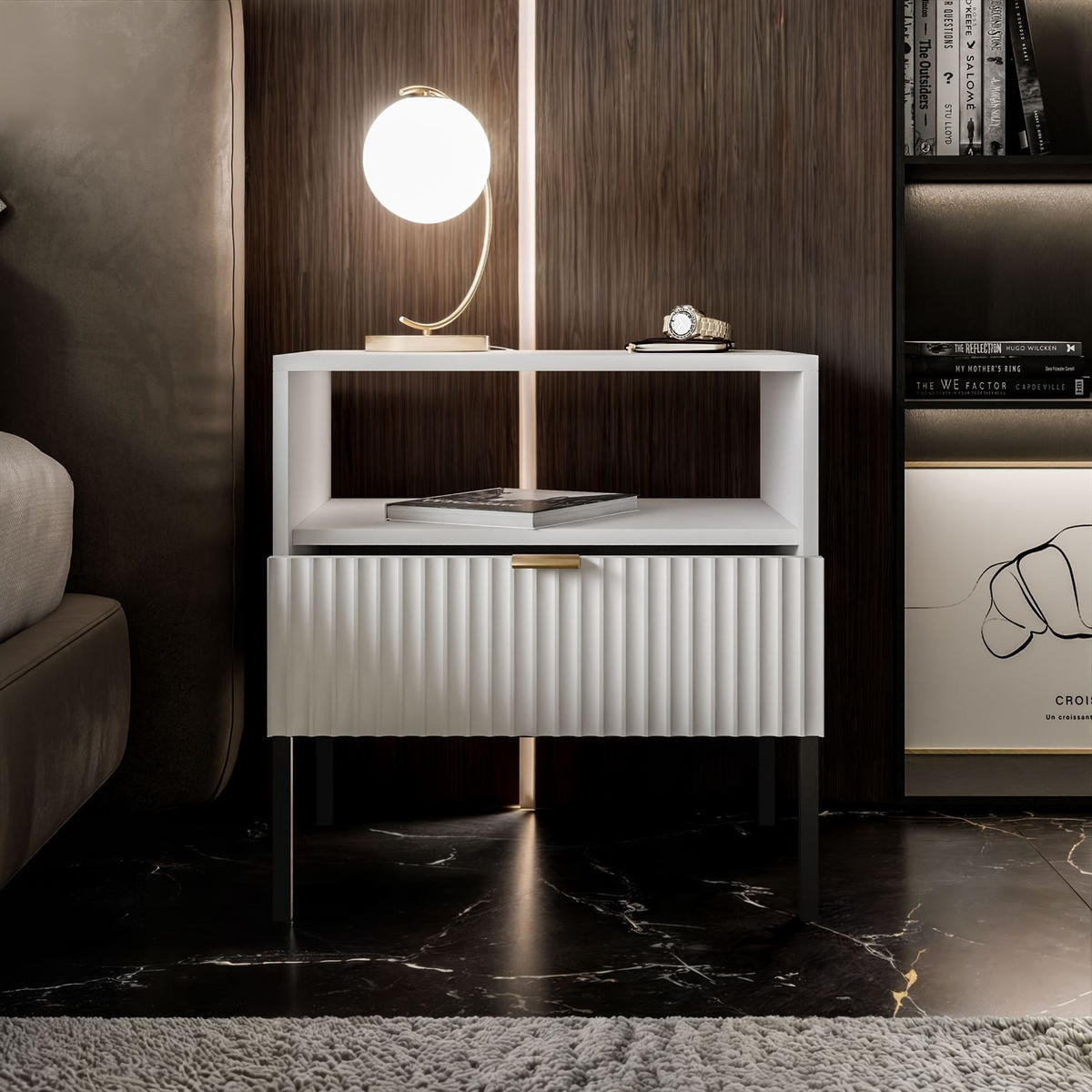 NACHTTISCH CORTADO S54 WEISS - Weiß, Holzwerkstoff (54/56/39cm) - Lookway