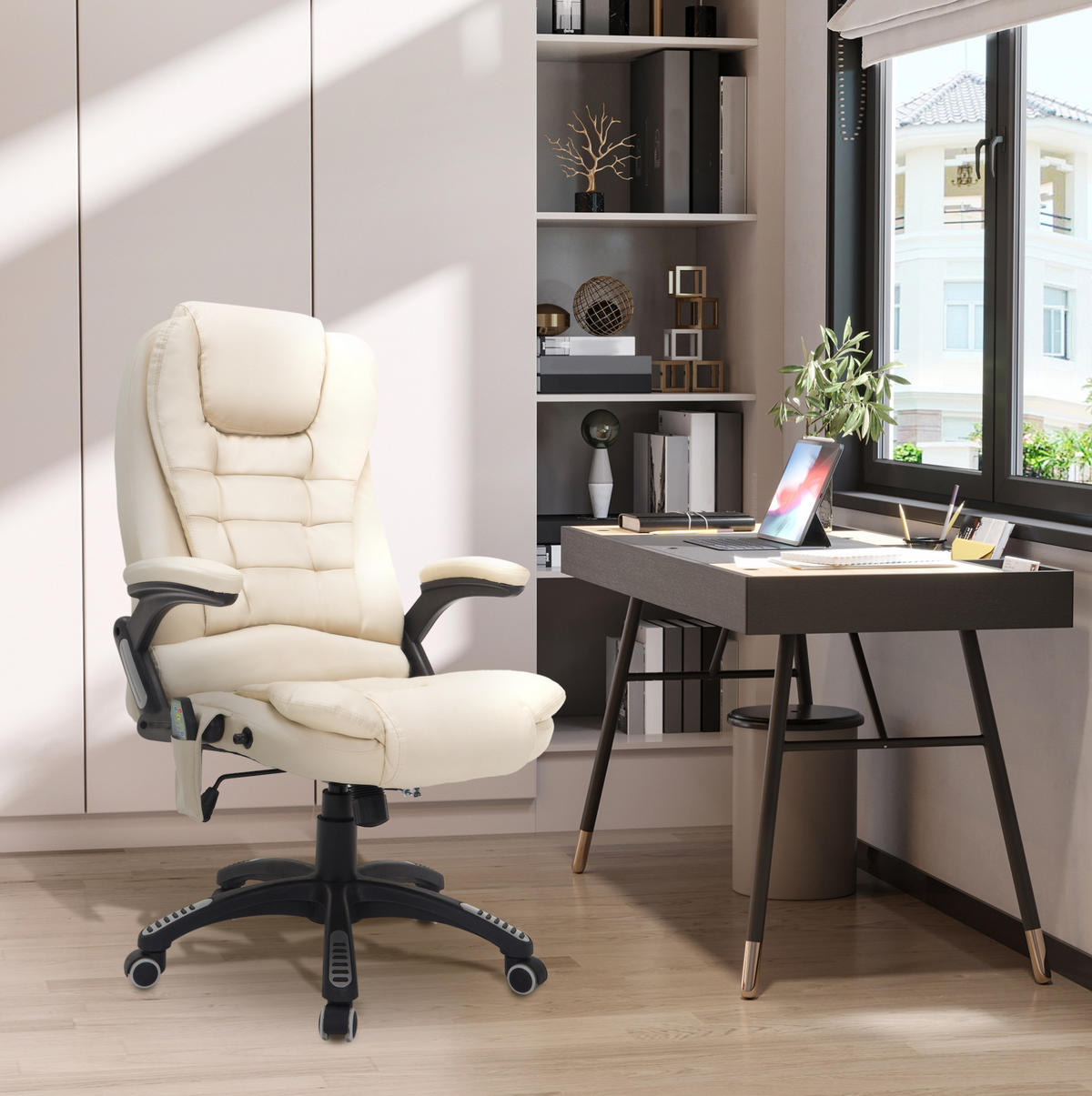 CHEFSESSEL mit Massagefunktion höhenverstellbar Beige - Beige, Metall (68/121/62cm) - Meubliv